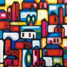 Gemälde G13 Red town von Ragas Huub | Gemälde Figurativ Acryl Urban