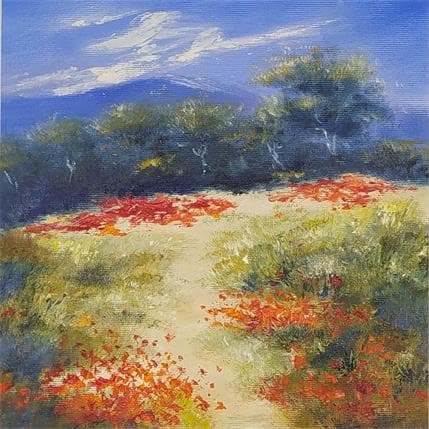 Peinture Plaine aux coquelicots par Lyn | Tableau Figuratif Huile Paysages