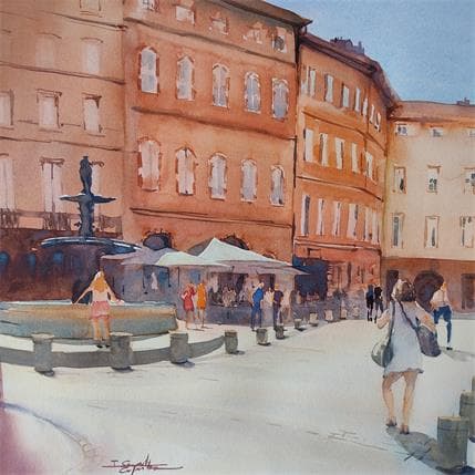 Peinture Fontaine par Seruch Capouillez Isabelle | Tableau Figuratif Aquarelle Scènes de vie, Urbain