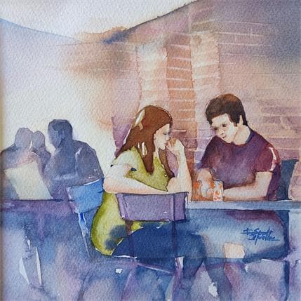 Peinture Rendez-vous dans la ville rose par Seruch Capouillez Isabelle | Tableau Figuratif Aquarelle Scènes de vie