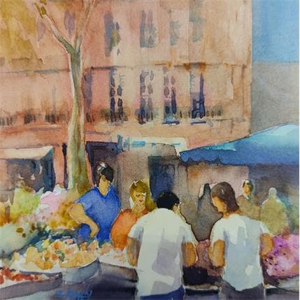 Peinture Marché sur les boulevards par Seruch Capouillez Isabelle | Tableau Figuratif Aquarelle Scènes de vie, Urbain