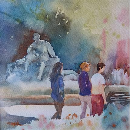 Peinture Sous le regard de Goudouli par Seruch Capouillez Isabelle | Tableau Figuratif Aquarelle Scènes de vie