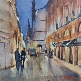 Pintura Rue Dutaur por Seruch Capouillez Isabelle | Pintura Figurative Watercolor Life style, Urban