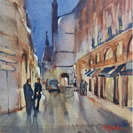 Peinture Rue Dutaur par Seruch Capouillez Isabelle | Tableau Figuratif Aquarelle Scènes de vie, Urbain