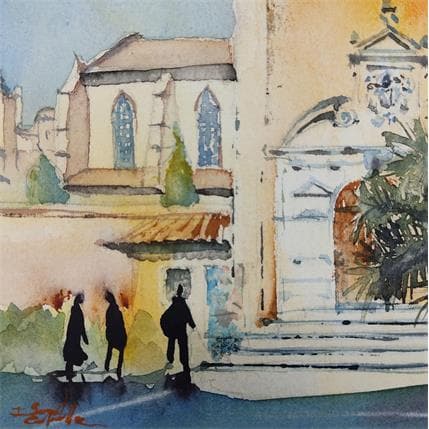 Peinture Face aux augustins par Seruch Capouillez Isabelle | Tableau Figuratif Aquarelle Scènes de vie, Urbain