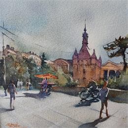 Pintura Donjon por Seruch Capouillez Isabelle | Pintura Figurative Watercolor Life style, Urban