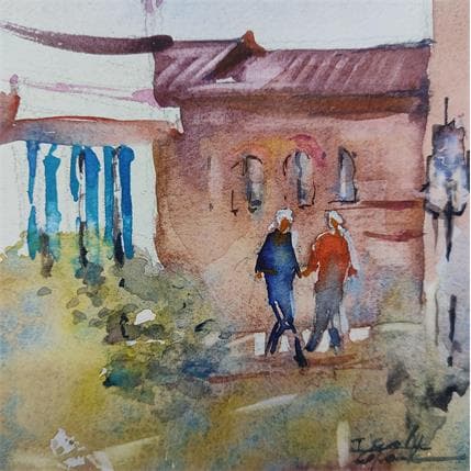 Peinture Pas de deux par Seruch Capouillez Isabelle | Tableau Figuratif Aquarelle Scènes de vie