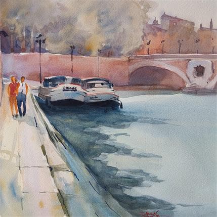 Peinture La balade par Seruch Capouillez Isabelle | Tableau Figuratif Aquarelle Scènes de vie, Urbain