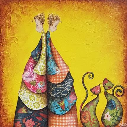 Peinture Jeanne et Achille par Blais Delphine | Tableau Art naïf Acrylique Scènes de vie