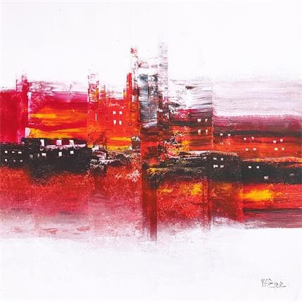 Peinture Paysage urbain en rouge par Fièvre Véronique | Tableau Figuratif Acrylique Urbain