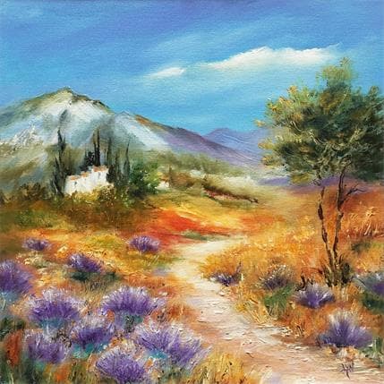 Peinture Lavandes sauvages par Lyn | Tableau Figuratif Huile Paysages