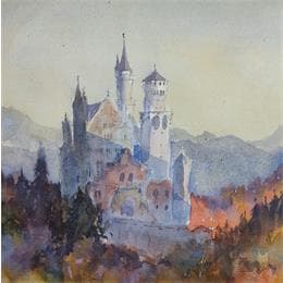 Painting Schloss by Jones Henry | Painting Figurative Watercolor Landscapes