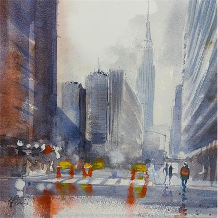 Painting NYC crossing by Jones Henry | Painting Figurative Watercolor Urban