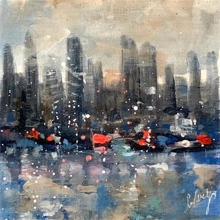 Peinture Blue skyline par Solveiga | Tableau Figuratif Acrylique Urbain