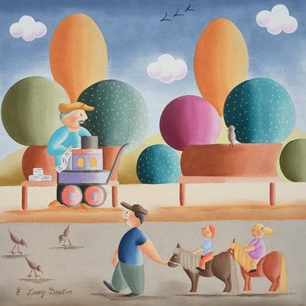 Peinture La boîte à musique par Davy Bouttier Elisabeth | Tableau Art naïf Huile Scènes de vie