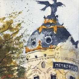 Pintura Métropolis por Min Jan | Pintura Figurative Watercolor Urban