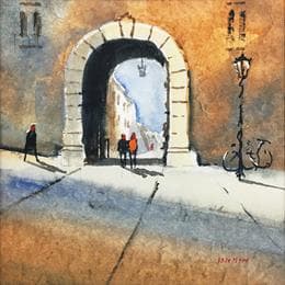 Pintura Fabriano por Min Jan | Pintura Figurative Watercolor Urban