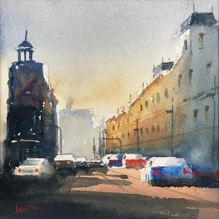 Peinture Relaxed day par Min Jan | Tableau Figuratif Aquarelle Urbain