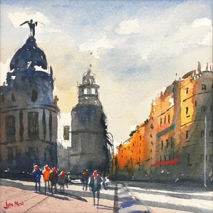 Peinture City walk par Min Jan | Tableau Figuratif Aquarelle Urbain