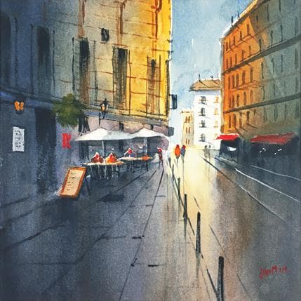 Peinture Happy drink par Min Jan | Tableau Figuratif Aquarelle Urbain
