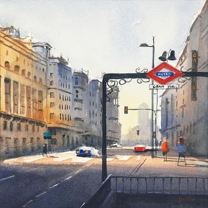 Peinture Red car par Min Jan | Tableau Figuratif Aquarelle Urbain