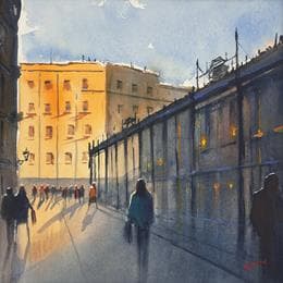 Pintura Madrid Market por Min Jan | Pintura Figurative Watercolor Urban