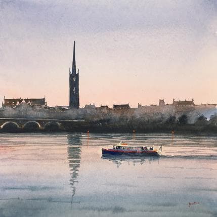 Peinture Bordeaux, nightfall par Min Jan | Tableau Figuratif Aquarelle Marine