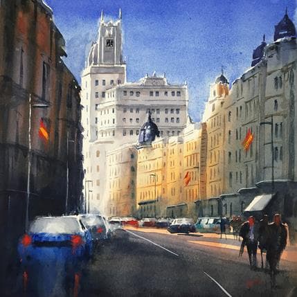 Peinture City walk par Min Jan | Tableau Figuratif Aquarelle Urbain