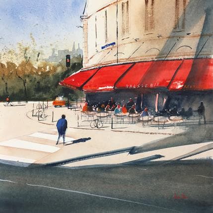 Peinture Bordeaux, café par Min Jan | Tableau Figuratif Aquarelle scènes de vie