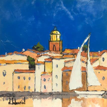 Peinture Saint-Tropez, le voilier blanc par Sabourin Nathalie | Tableau  Huile