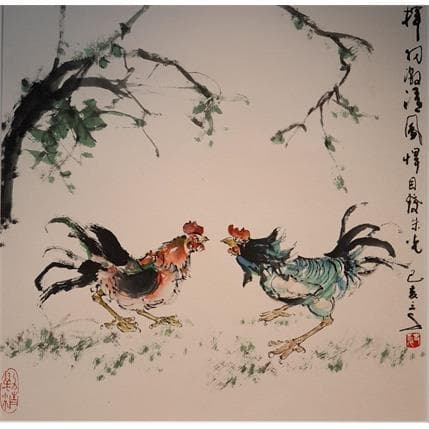Peinture Combatants par Sanqian | Tableau Figuratif animaux