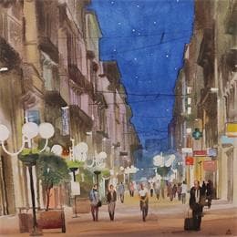 Pintura Lyon - N35 por Khodakivskyi Vasily | Pintura Figurative Watercolor Urban