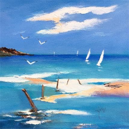 Peinture Bleu blanc blond par Lyn | Tableau Figuratif Huile Paysages