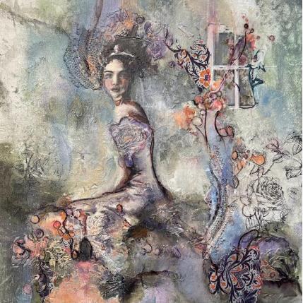 Painting The discreet woman by Bergeron Marie-Josée | Painting Figurative Acrylic, Cardboard, Gluing, Oil Life style, Portrait