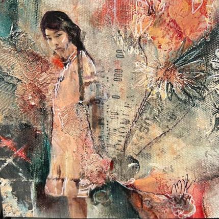 Painting The little flower by Bergeron Marie-Josée | Painting Figurative Acrylic, Cardboard, Gluing, Oil Life style, Portrait