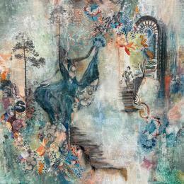 Painting Dance up to the air by Bergeron Marie-Josée | Painting Figurative Acrylic, Cardboard, Gluing, Oil Life style, Portrait