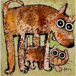 Peinture Chat-chien par Maury Hervé | Tableau Figuratif Animaux