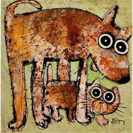 Peinture Chat-chien par Maury Hervé | Tableau Figuratif Animaux