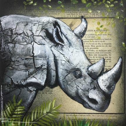 Peinture Tête de rhinocéros par Locoge Alice | Tableau Figuratif Acrylique, Collage Animaux
