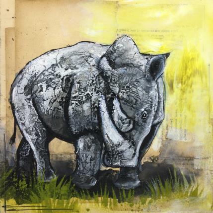 Peinture Rhinocéros par Locoge Alice | Tableau Figuratif Acrylique, Collage Animaux