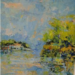 Painting La Durance by Vaudron | Painting Figurative Gouache Landscapes