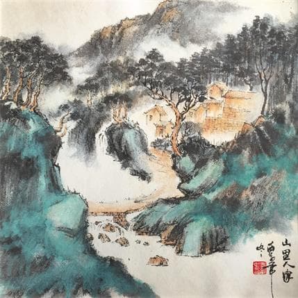 Gemälde Living in mountains von Yu Huan Huan | Gemälde Figurativ Landschaften
