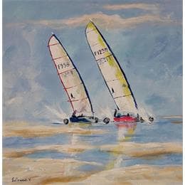 Pintura Course char à voile 2 por Lallemand Yves | Pintura Figurative Acrylic Life style, Marine