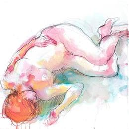 Pintura Clara couchée por Brunel Sébastien | Pintura Figurative Watercolor Nude