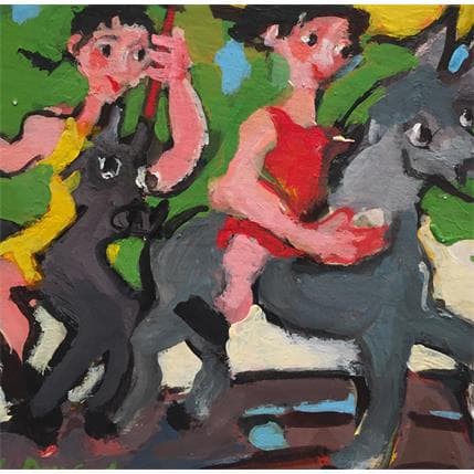 Peinture Course au pompon par Doucedame Christine | Tableau Figuratif Acrylique Scènes de vie