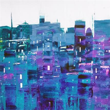 Peinture Harmonie en bleus et mauves #1 par Fièvre Véronique | Tableau Figuratif Acrylique Urbain