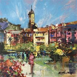 Painting La promenade du paillon by Frédéric Thiery | Painting Figurative Acrylic Landscapes, Urban