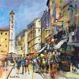 Painting Place du palais by Frédéric Thiery | Painting Figurative Acrylic Landscapes, Urban