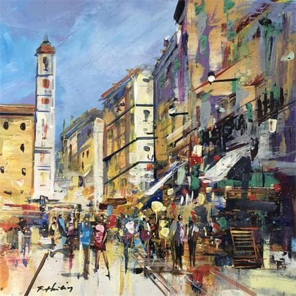 Painting Place du palais by Frédéric Thiery | Painting Figurative Acrylic Landscapes, Urban